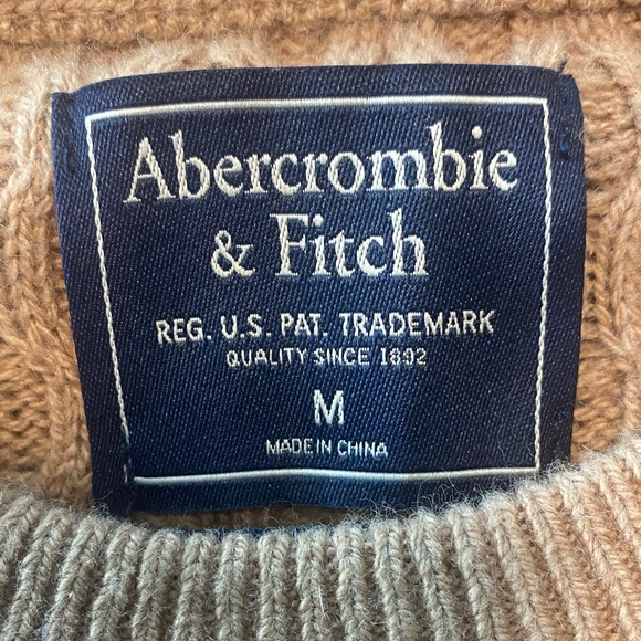 Abercrombie & Fitch Men's Camel Waffle Knit Crewneck Sweater - Picture 2 of 7
